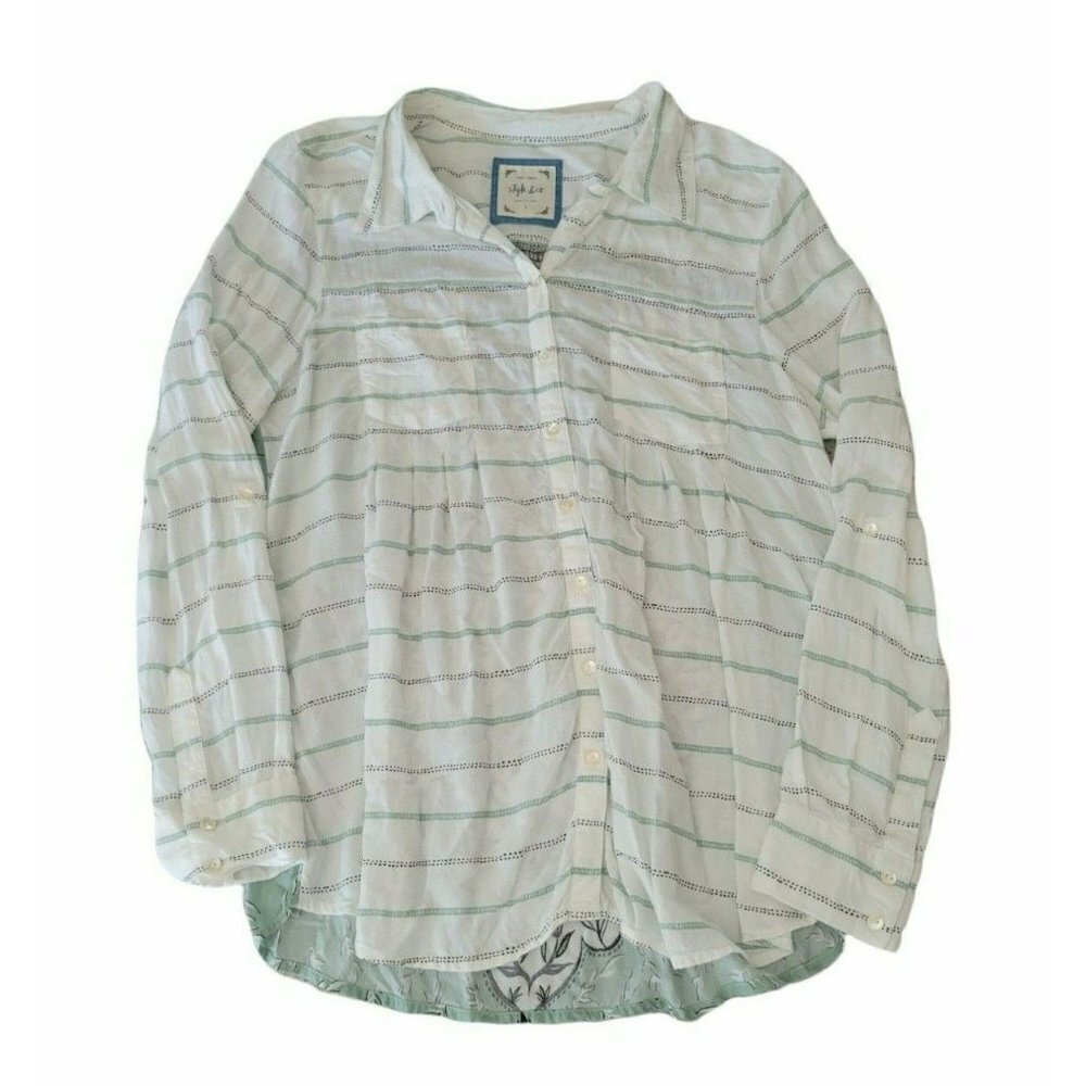 Style & Co Women's Button Up Printed Blouse Size L